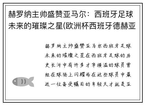 赫罗纳主帅盛赞亚马尔：西班牙足球未来的璀璨之星(欧洲杯西班牙德赫亚替补)